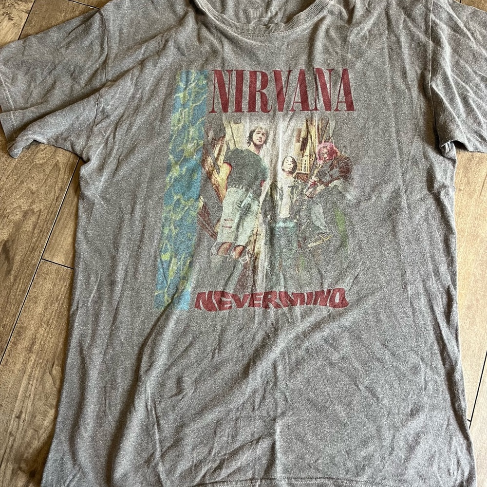 NIRVANA Grey Band Graphic Tee with Red Logo